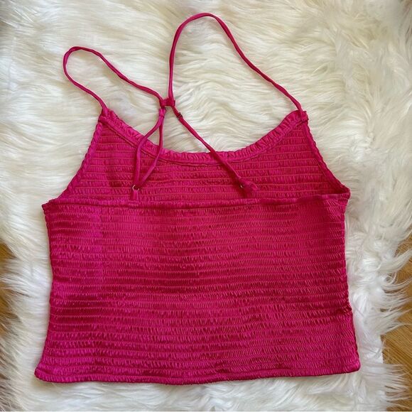 Free People Fuchsia Pink Cami Cropped Smocked Tank Medium - Picture 4 of 6